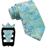 Mantieqingway Floral Ties for Men, 3pcs/set Neck Tie Pocket Square Holder Set for Wedding Business Prom Party Usual