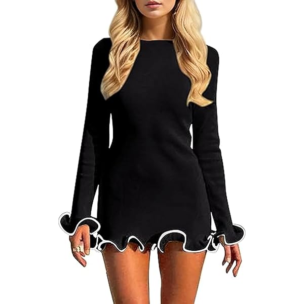 navy blue dress for baby girl NUFIWI Women's Long Sleeve Slim Knit Mini Dress Contrast Trim Crew Neck Short  Dresses Lettuce Rolled Edge Fall Winter Dress (Black, S) at Amazon Women's  Clothing store