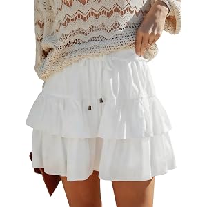 LOMON Flowy Skorts for Women Boho Ruffled High Waist Mini Tiered Skirts