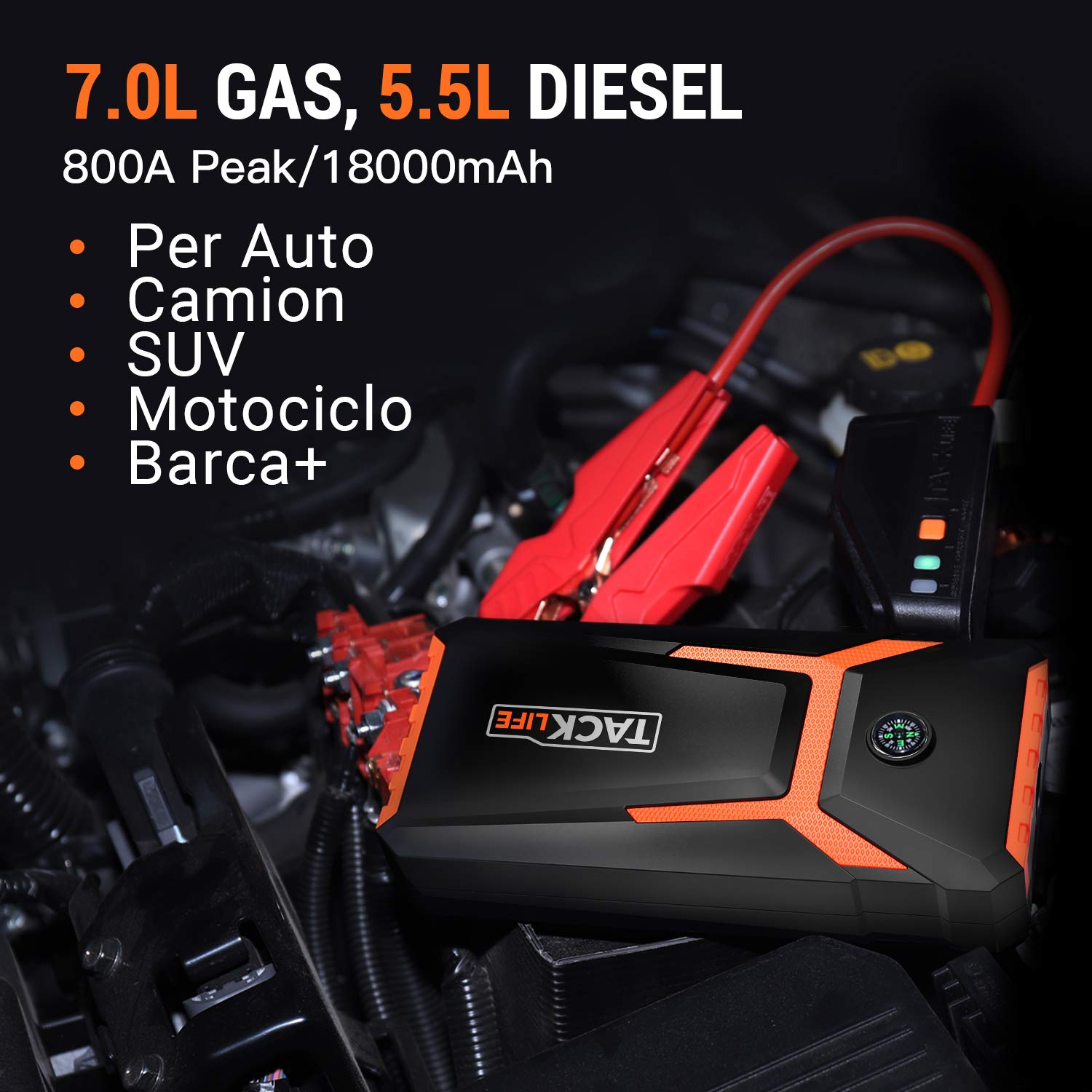 TACKLIFE T8 Arrancador de emergencia – 18000 mAh, 800 A arrancador ...