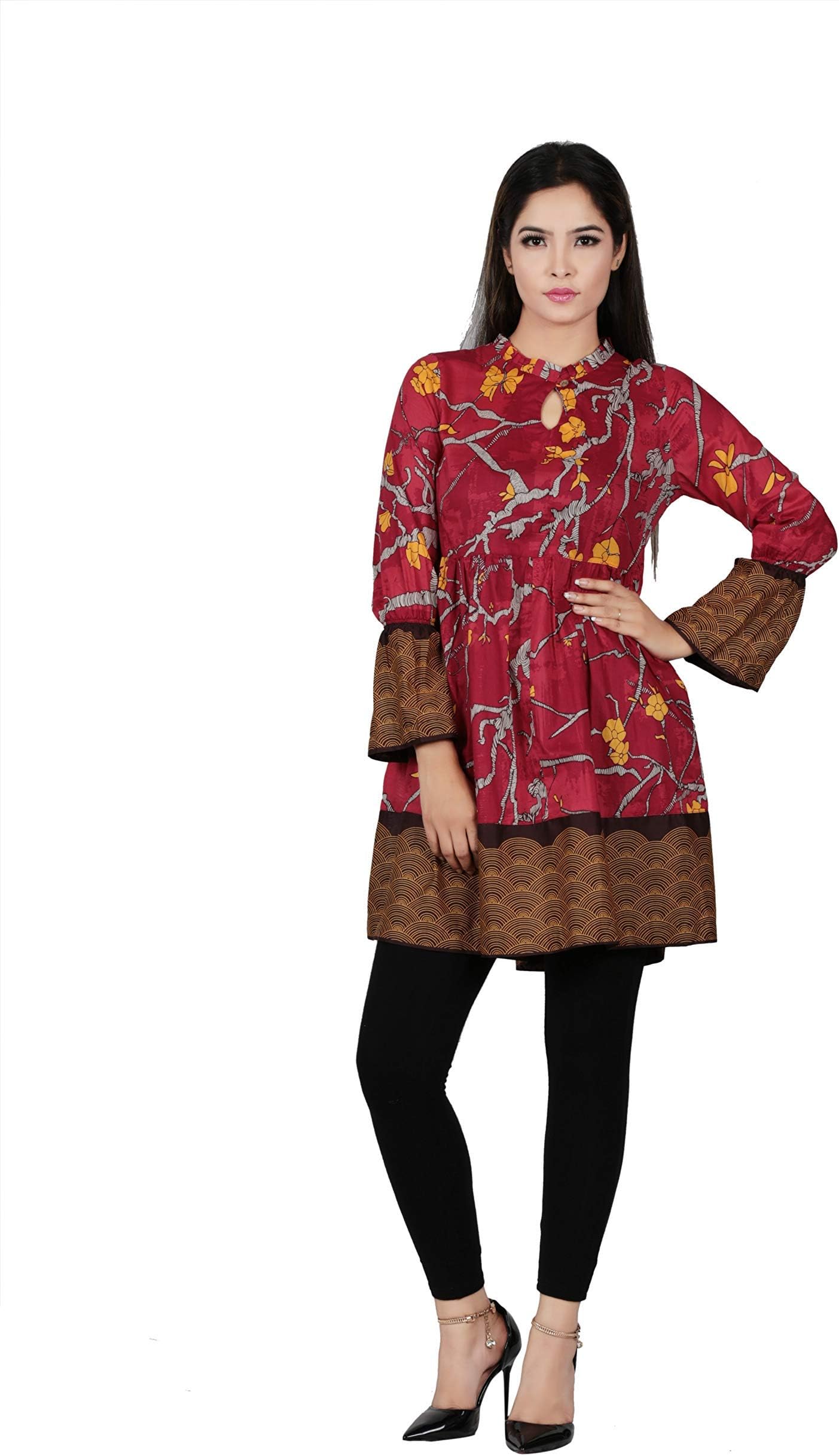 YELLOW Womens Kurta Ethnic Indian Kurtis Women Casual Tunic Kurti Tops Long Dress