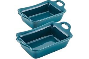 Rachael Ray Solid Glaze Ceramics Au Gratin Bakeware/Baker Set, Rectangular, 2 Piece, Teal