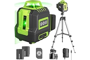 WEIDDW 360° Laser Level with Tripod 40in, Self Leveling Laser Level with Pulse Mode, Li-ion Battery*2， Green Line Laser Leveler Tool for DIY Project