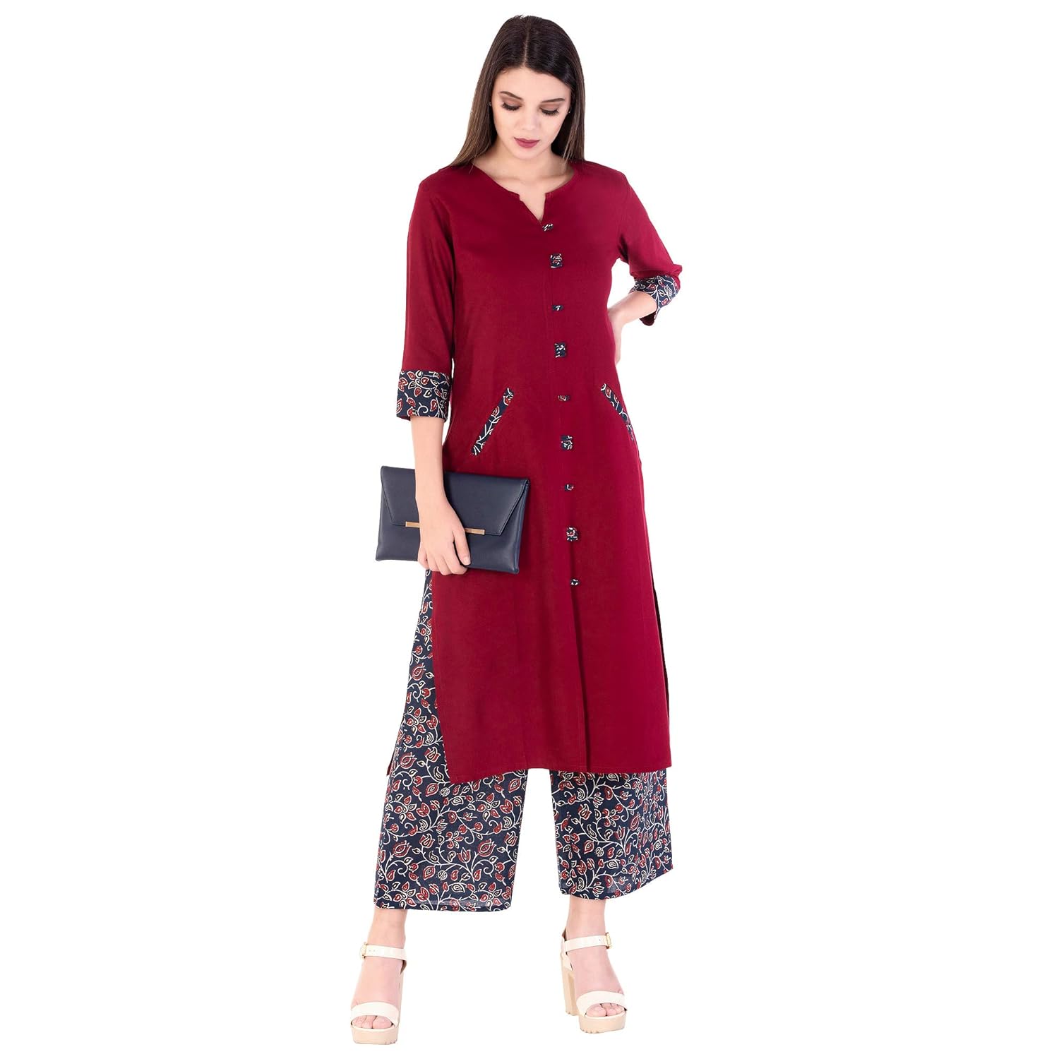 khushal k women's rayon solid kurta with palazzo set