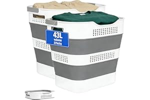 43L/11.5 Gallon Collapsible Laundry Basket with Pop-Up Mechanism & Sturdy Handles - Heavy-Duty Foldable Hamper, Space-Saving 