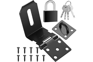 QIWUHAI 4 Inch 90 Degree Padlock Hasps, Stainless Steel Latch Lock Padlock Hasp with Padlock and Keys Set, Right Angle Safety Door Latches, Gate Lock Hasp Latches for Cabinets, Closets Doors
