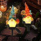 Rossesay 2 Pack Garden Decor Gnome Statues with Solar Lights Gnomes Lights Gifts for Mom Grandma Gnome Figurine for Outdoor Garden Pathway Lawn Patio Yard Decoration