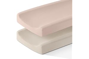 POIKSHARK 100% Cotton Muslin Changing Pad Cover for Boys Girls Baby 2 Pack, Soft and Breathable Diaper Change Table Sheets, Fit 32"x16" Contoured Pad, Fog & Blush
