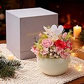 Memorvia Preserved Flowers Arrangement in mini Ceramic vase Real Touch Forever Roses Gifts for Women (Pink)