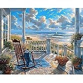 Landscape Paint by Numbers Kit for Adults Beginners, Beach Adult Paint by Numbers on Canvas, Acrylic Painting Crafts for Home Decor (16x20inch)