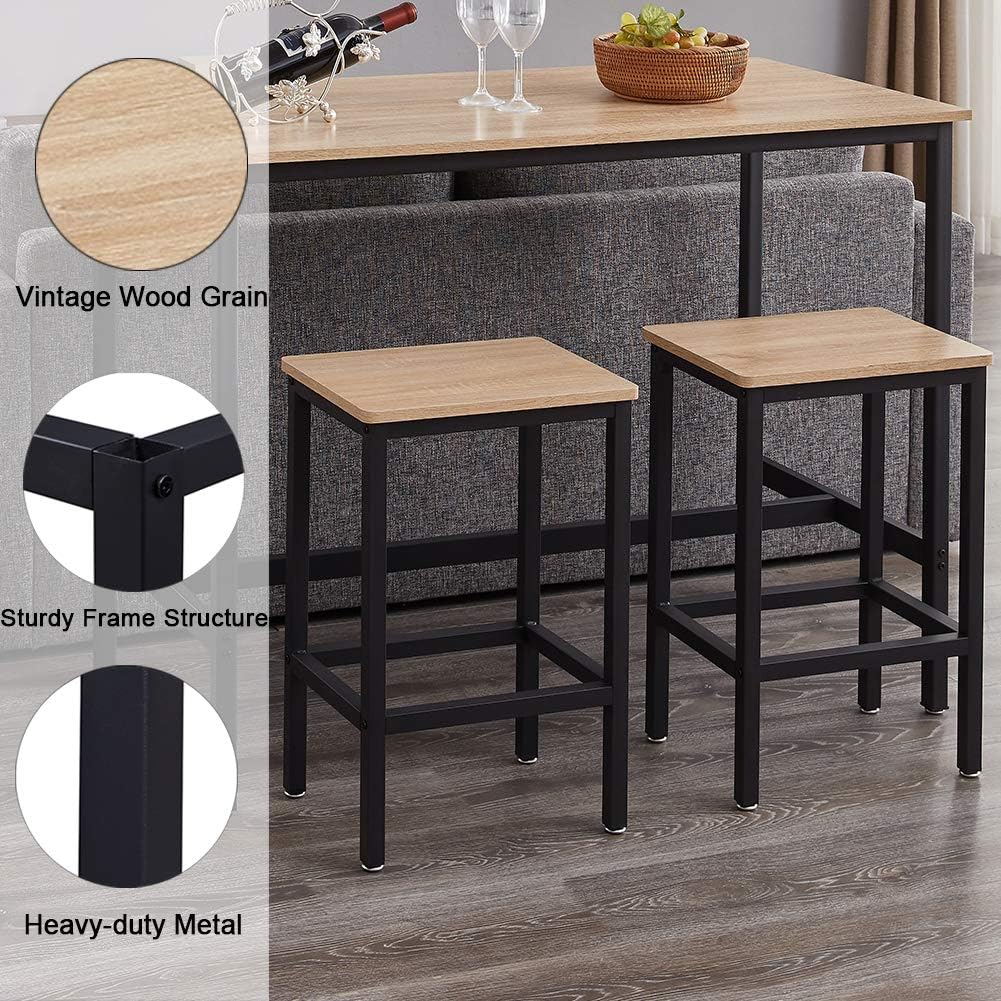 SUPERJARE Set of 2 Bar Stools, Industrial Barstools Chairs with Footrest and Steel Frame, Pub Kitchen Counter Height Bar Chairs - Nature: Kitchen & Dining