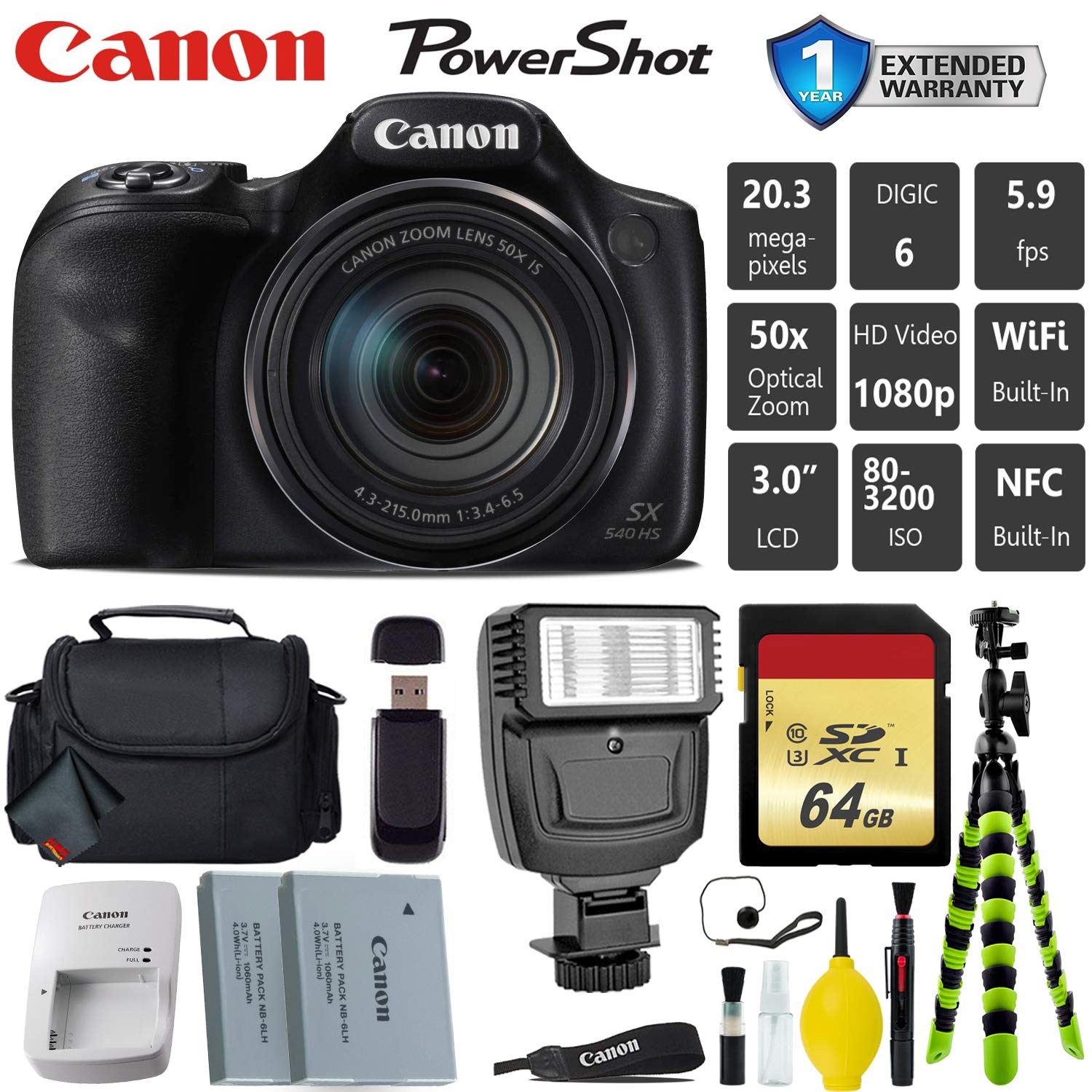 Canon PowerShot SX540 HS Digital Point and Shoot Camera Extra