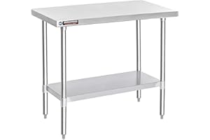 DuraSteel Food Prep Stainless Steel Table - 30 x 48 Inch Commercial Metal Workbench with Adjustable Under Shelf - NSF Certified - For Restaurant, Warehouse, Home, Kitchen, Garage