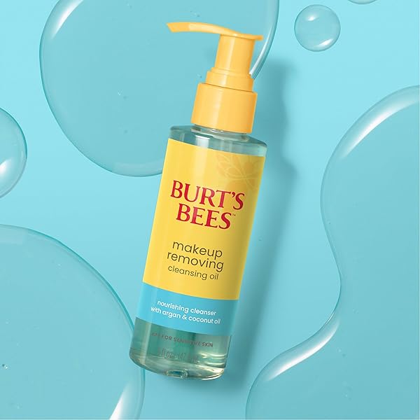 BURT’S BEES MAKEUP REMOVING CLEANSING OIL; NORMAL AND DRY SKIN; SAFE FOR SENSITIVE SKIN; COCONUT AND ARGAN OILS; DOES NOT CLOG PORES; HYDRATES, NOURISHES; NON GREASY; CONVENIENT PUMP;(1) 5 FL. OZ.
