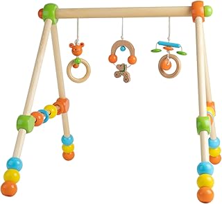 Bieco Spieltrapez | Spielbogen für Babys -Figuren, Rasseln, Kugeln- Höhenverstellbar | Spielebogen Holz Baby | Spieltrapez Holz | Baby Mobile Holz | Activity Center Baby Gym | Holzspielzeug Baby