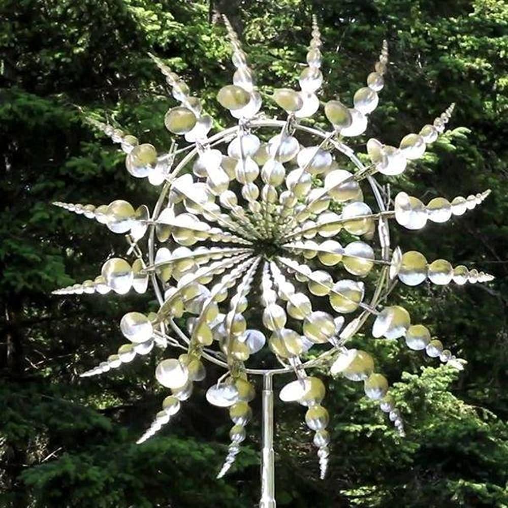 CYJXL Windmill Wind Spinner, Metal Garden Stake, Outdoor Silver, 16x28 Inches, Kinetic