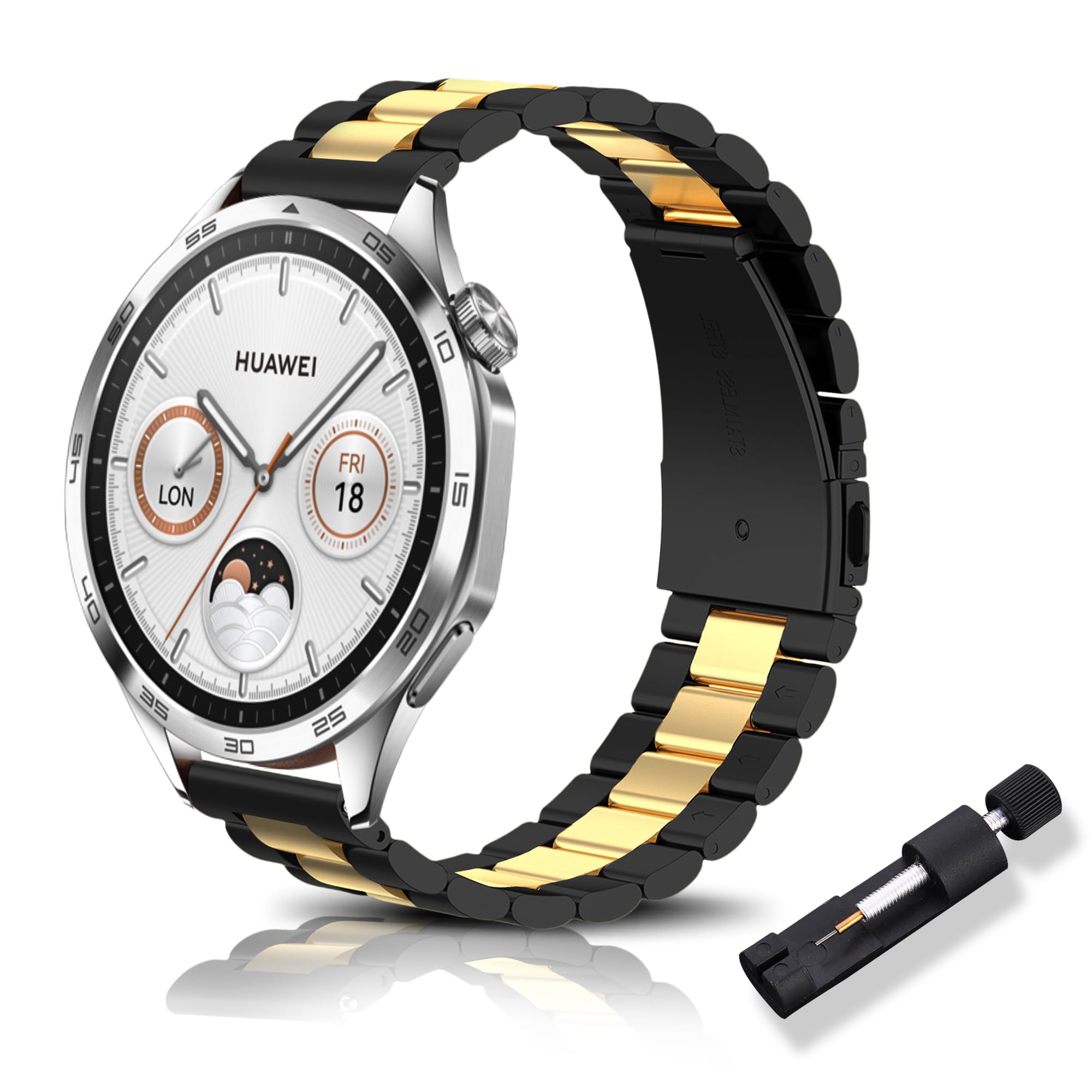 RoYiio Metal Strap for Huawei Watch GT 6 46mm/GT 6 Pro 46mm Straps HUAWEI Ultimate 2 Strap Stainless Steel 22mm Replacement Band for OnePlus Watch 3/3 Pro/2/2R - Black Gold