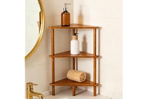 Yoshiky 3-Tier Free Standing Corner Shower Caddy, Bamboo Wood Bathroom Shower Shelf for Inside Shower Organizer & Storage Foo
