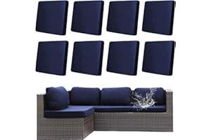 DREAHOTEXTIL 8Pcs Outdoor Cushions Covers Waterproof, Patio Cushion Covers, Stretch Cushion Covers Replacement,Cushion Slipcovers, Furniture Cushion Covers (Navy Blue, 8PCS)