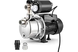 Hanchen 3/4 HP Shallow Well Pump with Pressure Tank, Automatic Booster System, Self-Priming Stainless Steel Jet Pump with Wat