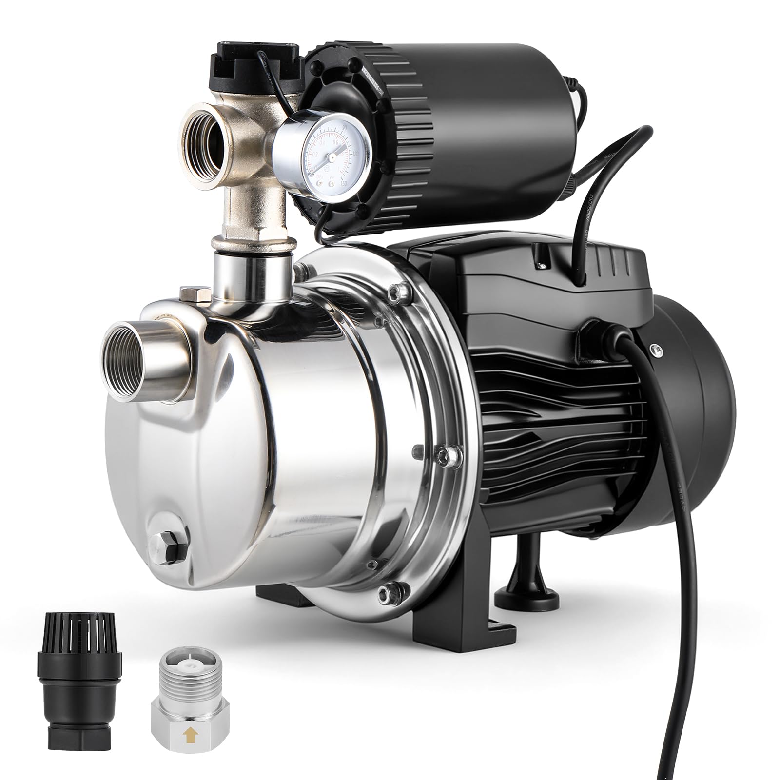 Photo 1 of Hanchen 3/4 HP Shallow Well Pump with Pressure Tank, Automatic Booster System, Self-Priming Stainless Steel Jet Pump with Water Flow Switch Water Pressure Switch