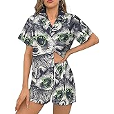 Delerain Womens Pajama Sets 2-Piece Short Sleeve Sleepwear Soft Satin Button Down Loungewear Pjs Shorts Set XS-5XL