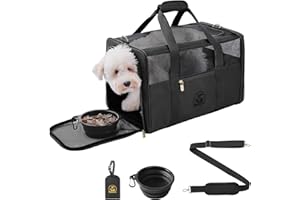 Petradise Luxury Pet Carrier for Dogs, Cats, Puppies - Airline TSA Approved, Durable Anti-Scratch Fabric, Soft-Sided, Consistent Airflow, Foldable Design, Cushion Pad, Travel (Black, Medium)
