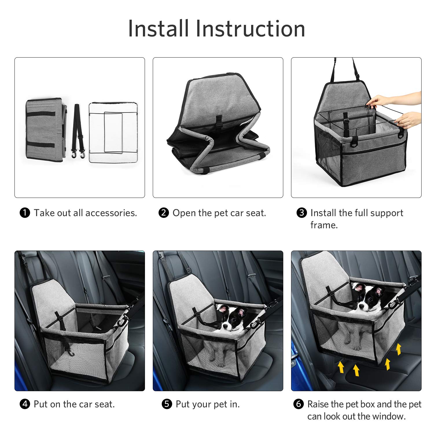 Pet Car Booster Seat for Dogs Cats Pet, Folding Pet Car Seats Cat Car Travel Safety Seat Pet Carrier Bag with Clip-On Safety Leash and Zipper Storage Pocket - KatzeTatze