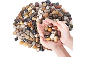 GreatBuddy 15-lb River Rocks, Decorative Rocks for Indoor Plants, 1-1 3/4 Inches Natural Polished Pebbles for Aquarium, Vases, Potted Plants, Garden Landscaping Outdoor, Mixed Color Stones