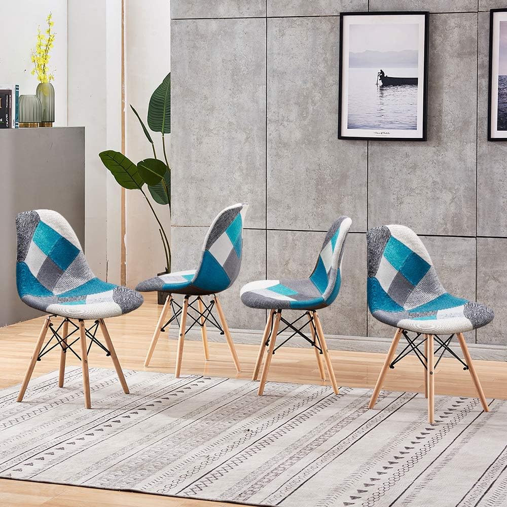 Ansley&HosHo Retro Patchwork Kitchen Dining Chairs Set of 4 Multicolor