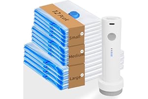 TOUYINGER Travel Vacuum Bags with Rechargeable Pump,12 Pack Vacuum Storage Seal Bags for Clothing Suitcase Backpack, Space Sa