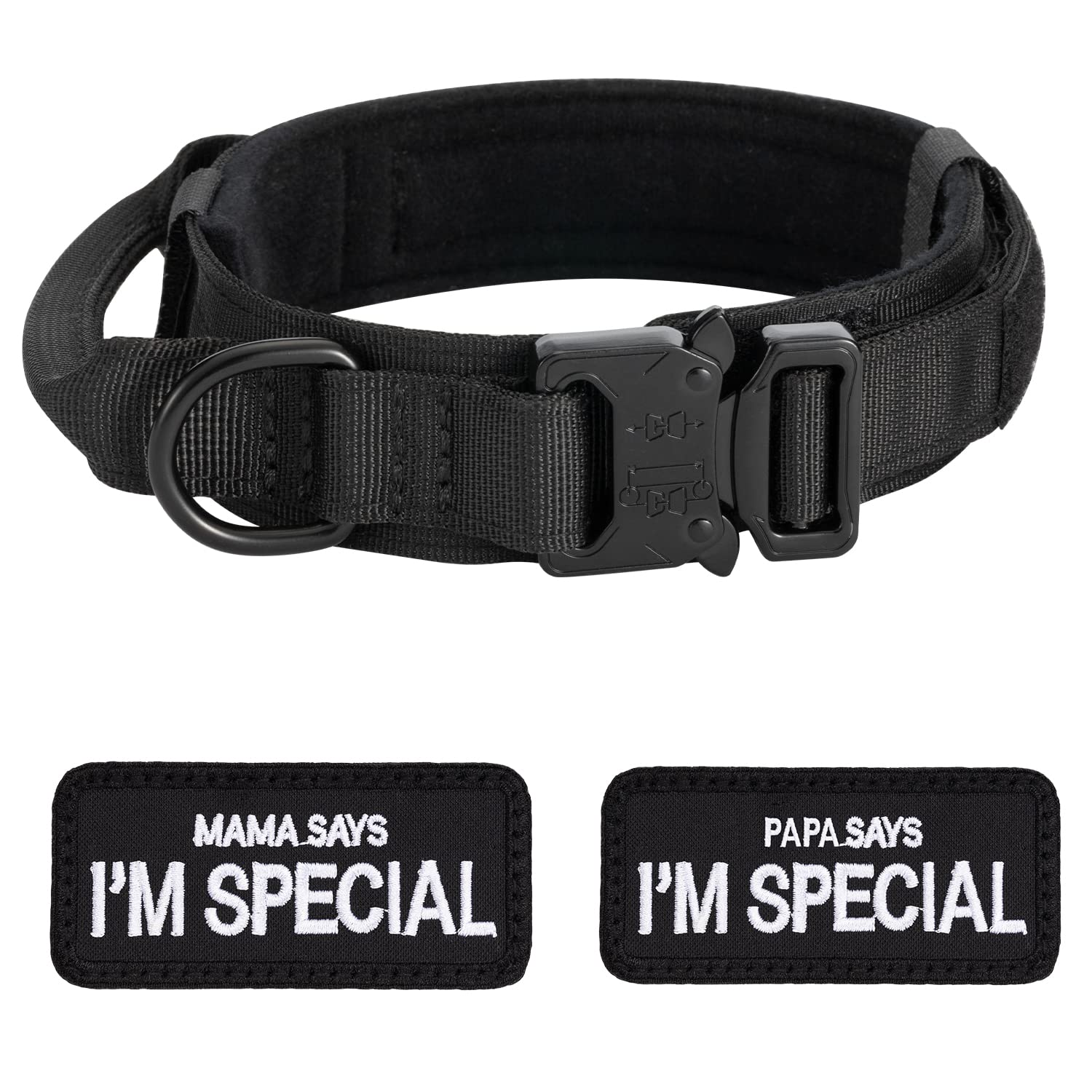Tactical Dog Collar for Large, Medium Dog, Military Dog Collar Heavy Duty With 2 Patch, XL（21"-24.5"）,Black