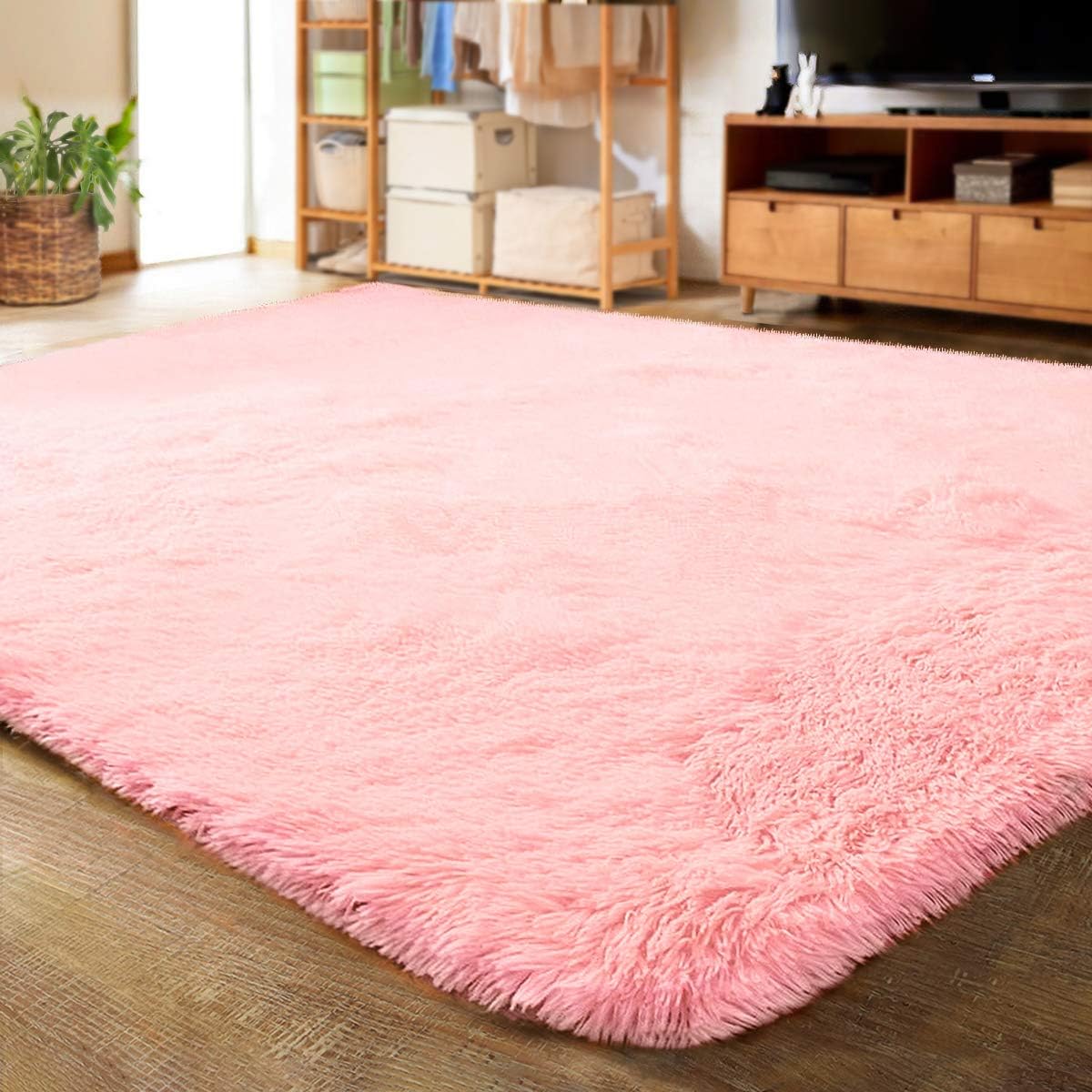LOCHAS Ultra Soft Indoor Modern Area Rugs Fluffy Living Room Carpets for Children Bedroom Home Decor Nursery Rug 5.3x7.5 Feet, Pink: Furniture & Decor