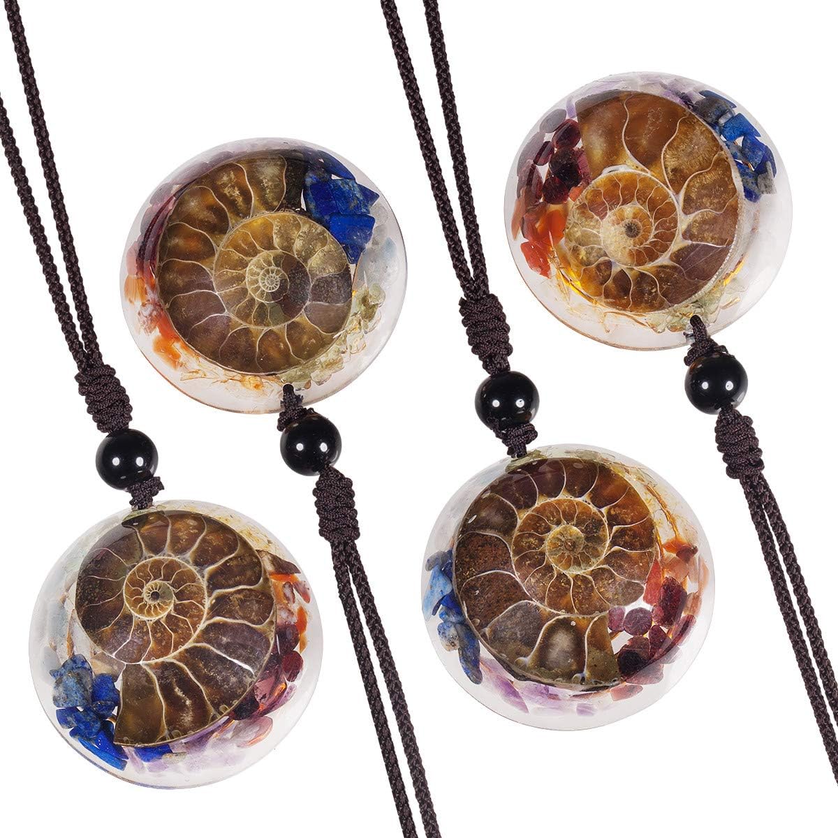 Nupuyai 7 Chakra Healing Crystal Pendant Necklace for Women Men Resin Ammonite Fossil Spiral Stone Pendant with Adjustable Cord - Image 5