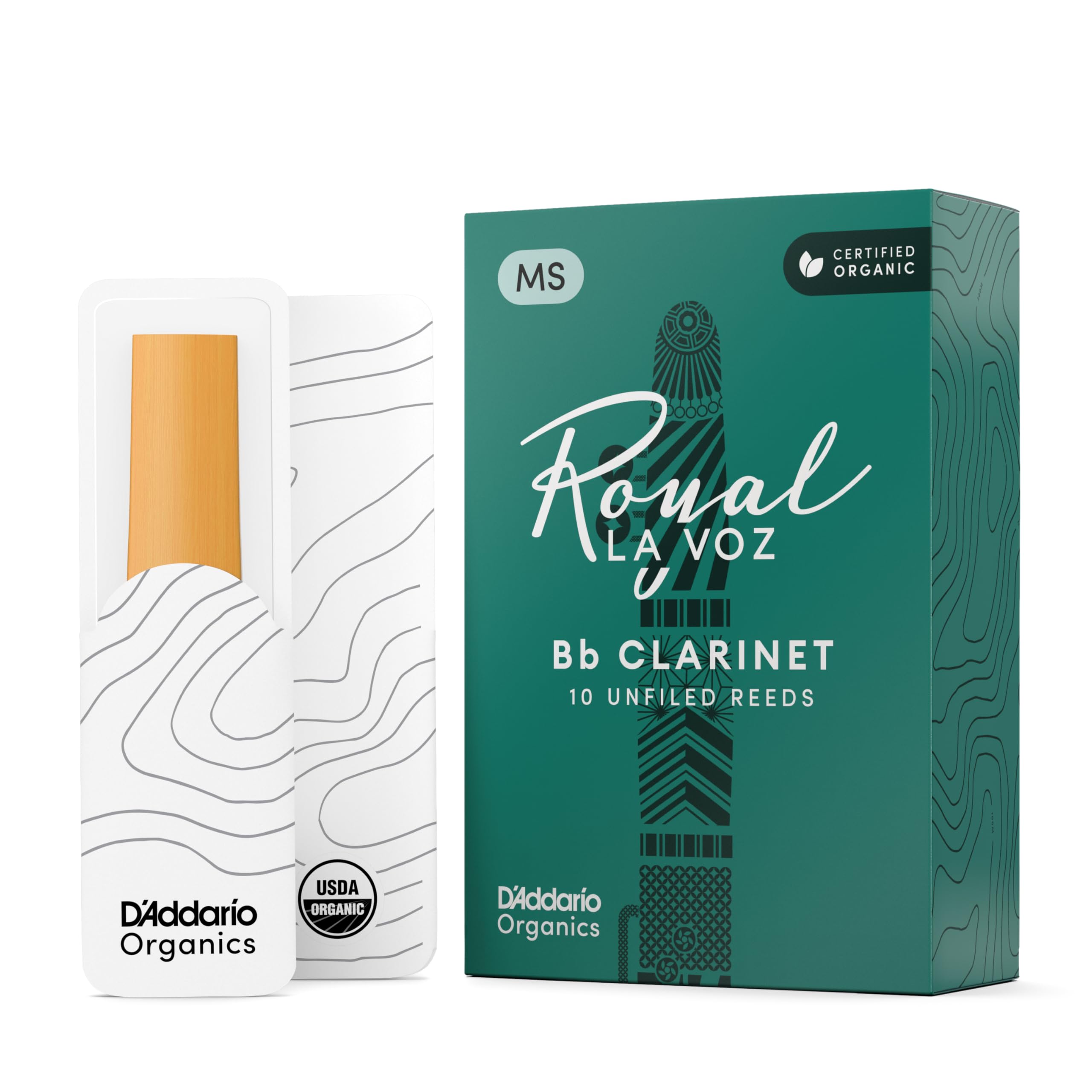 D'Addario Organic Royal La Voz Bb Clarinet Reeds, Strength Medium Soft, 10-pack