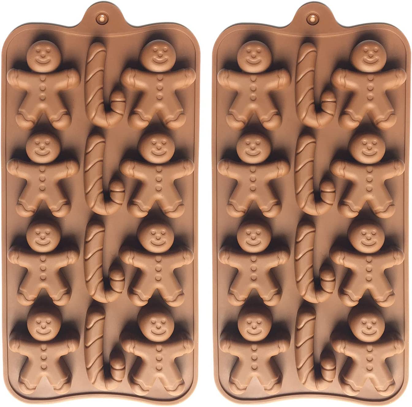 BAMUTU Gingerbread Man & Candy Cane Silicone Moulds 2-Pack - 12-Cavity Christmas Baking Set for Chocolates, Biscuits & Cake Decorations | Food-Grade, BPA-Free, Reusable (Festive Gift Ready)