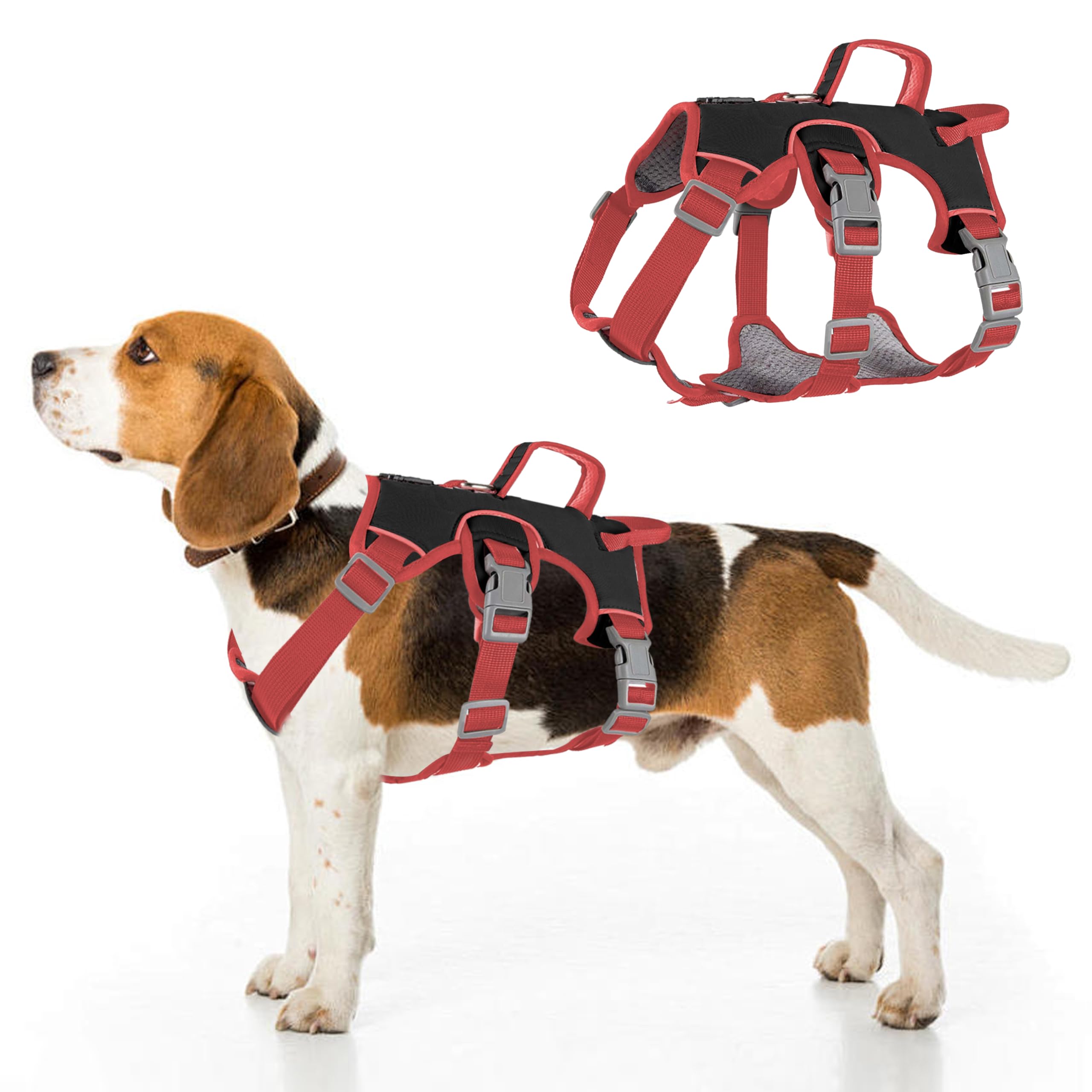 Photo 1 of Escape Proof Dog Harness, No Pull Reflective Adjustable Vest with Easy Control Lift Handle, No Choke Soft Padded Breathable Full Body Pet Harness for Walking Hiking and Training (Red, Large)