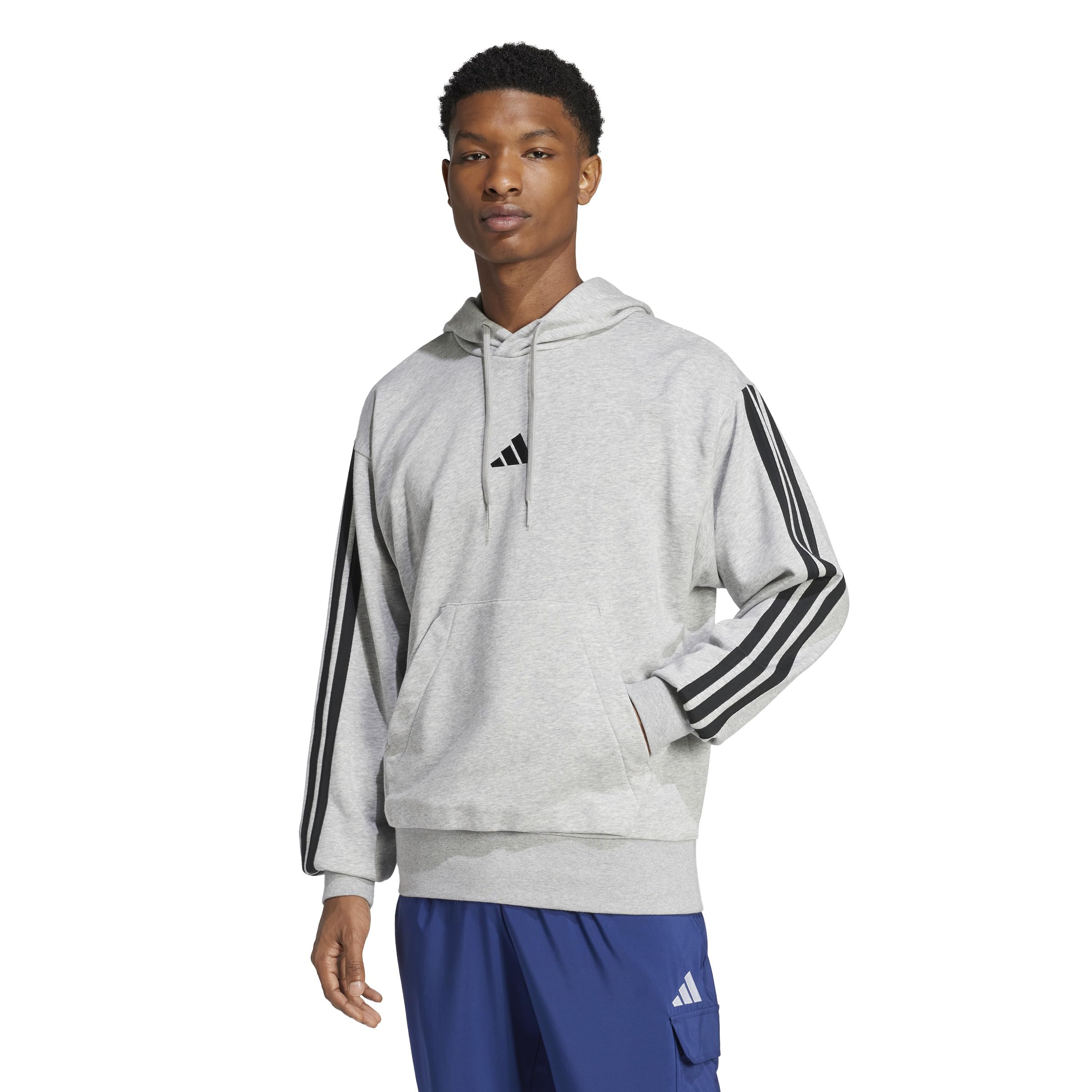 adidas Men’s Essentials 3-Stripes French Terry Sportswear Hoodie, Medium Grey Heather/Black, Small/Tall