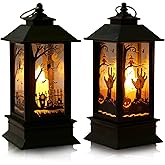 ABTOLS Halloween Decor Black Gothic Lantern Lights Mini Halloween Pumpkin Ghost Witch Bat Tree Candle Jack-o'-Lantern for Indoor Outdoor Table Decorations