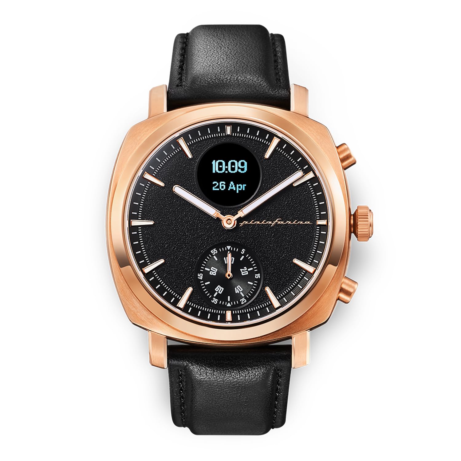 pininfarina Senso Hybrid Smartwatch - Analogue Watch with Digital Display, Tracks Heart Rate, Steps, Calories, Sleep, Fitness - Compass & Connected GPS Tracking - Sunburst Rose Gold