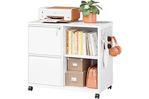 LISSIMO Lateral File Cabinet, Lockable Filing Cabinet with 2 Drawer, Fits A4 or Letter Size for Home Office, Mobile Printer S