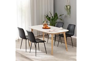 HeuGah Dining Chairs Set of 4, Black Modern Kitchen & Dining Room Chairs with Metal Legs, Industrial Faux Leather Kitchen Chairs
