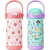 Fimibuke Kids Insulated Water Bottle with Straw Lid & Handle - 14oz BPA FREE 18/8 Stainless Steel Metal Tumbler Leak Proof Double Wall Vacuum Kids Cup Toddler Water Bottle for School Boys Girls