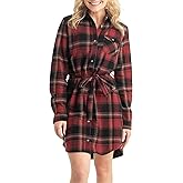 Legendary Whitetails womens Open Spaces Dress, Plaid Flannel Long Sleeve Button Up Tunic With Belt
