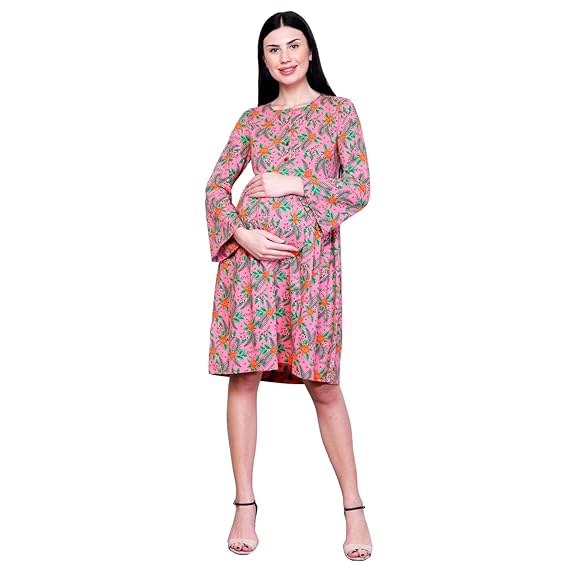 Maternity Jersey Knit Floral Placket Dress