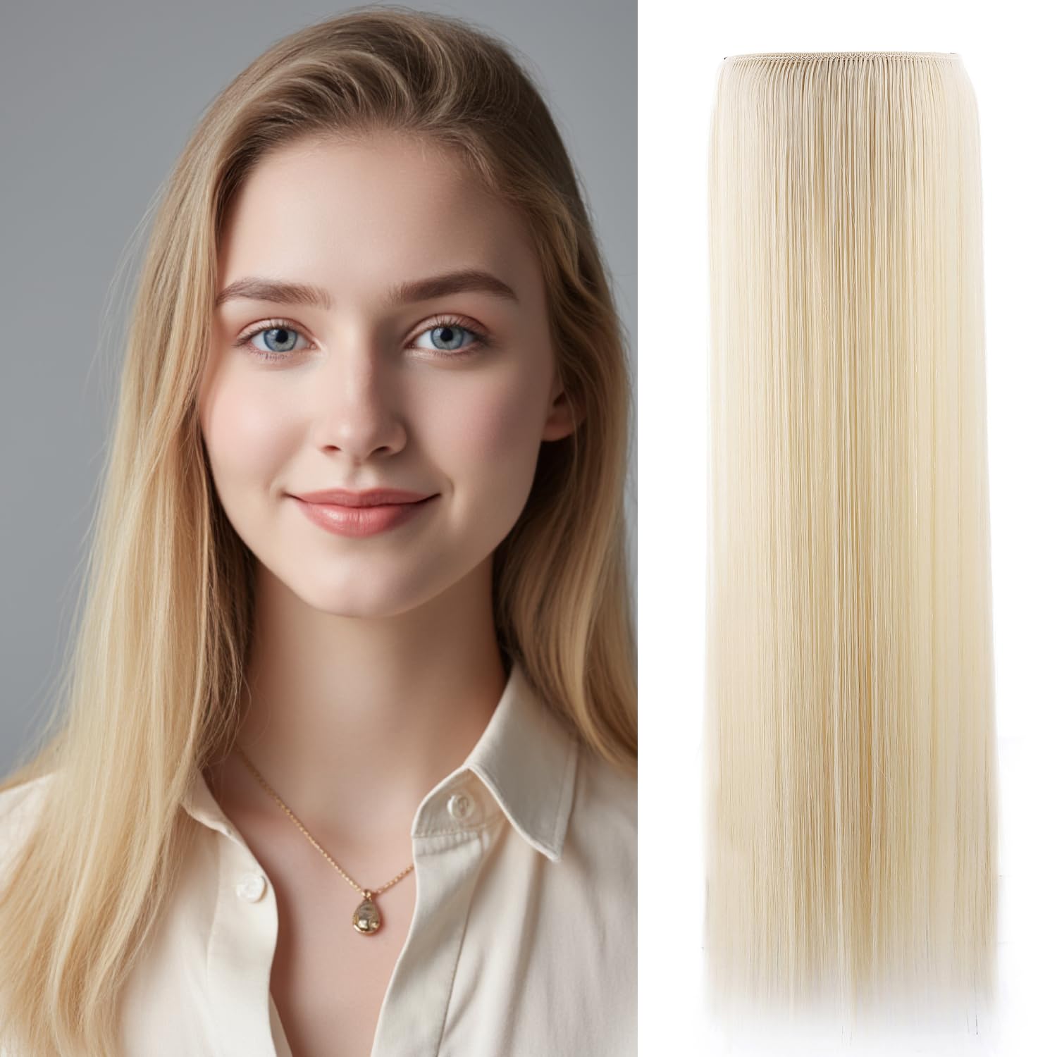 Benehair 24 Inches Straight Hair Extensions Invisible Wire Hair Extensions Synthetic Secret Headband Hairpieces Blonde Hair Pieces for Women(Blonde, 120g)