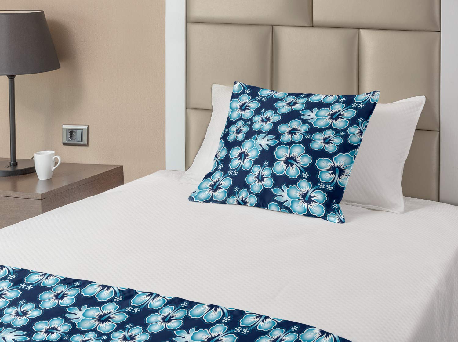 Decorative Bedding Scarf and a Pillow Sham for Hotels Homes Hibiscus