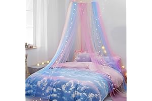 ZJRDYYK Bed Canopy for Girls with Lights, Rainbow Mosquito Net Bed Canopy, Beds Mosquito Netting for Single, Twin, Full, Quee