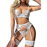 ssyyx Sexy Lingerie Sets for Women 3 Piece Lace Lingerie Set Bra and Panty Sets with Garter Belt Teddy Lingerie