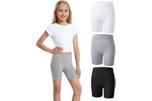 Somaibo 3 Pack Girls Bike Shorts Kids Cotton Cartwheel Athletic Gymnastics Shorts for Running Dance